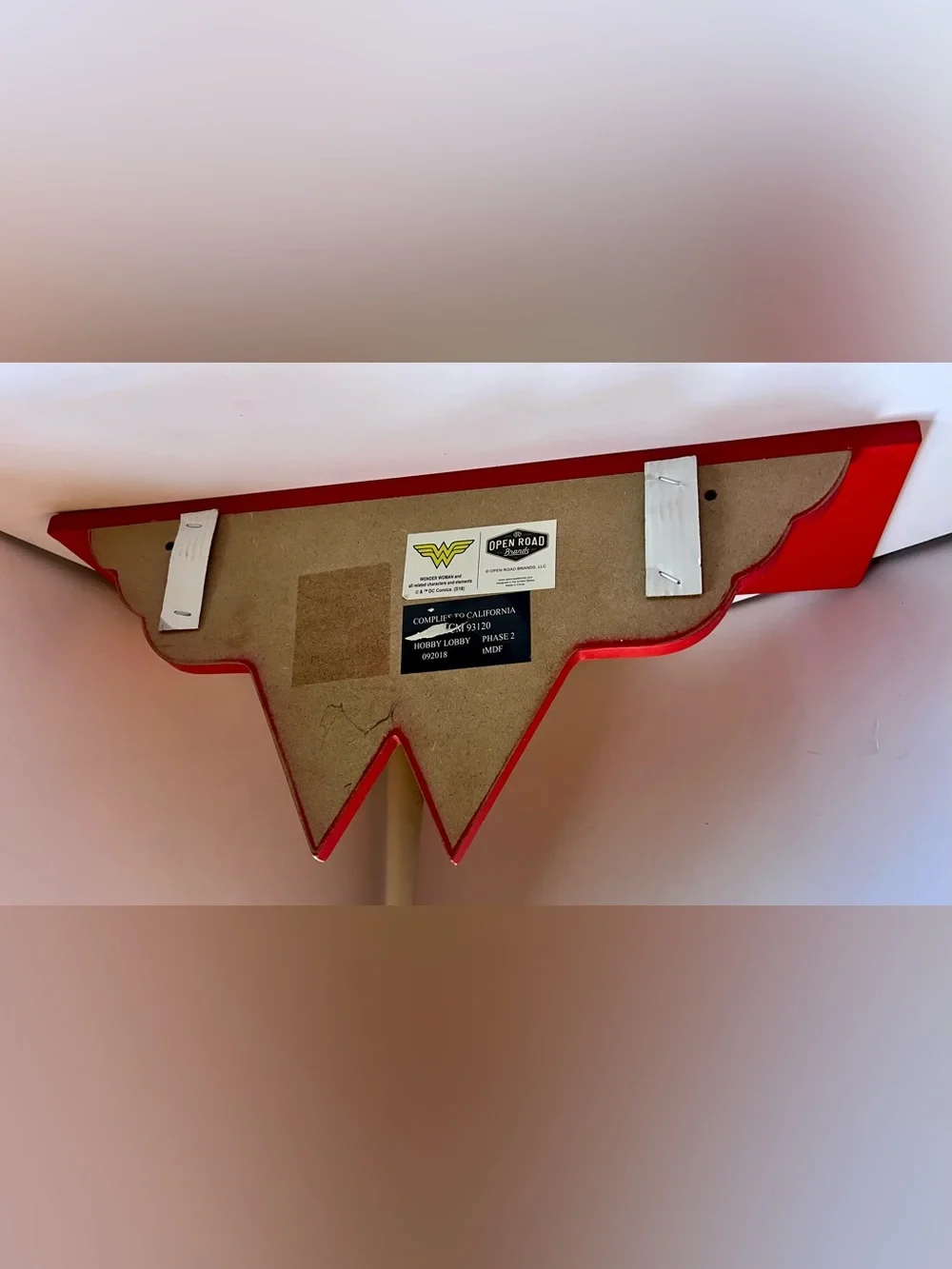 Wonder Woman Wooden Wall Shelf Book Ledge DC Comics Decor Red Yellow 20”